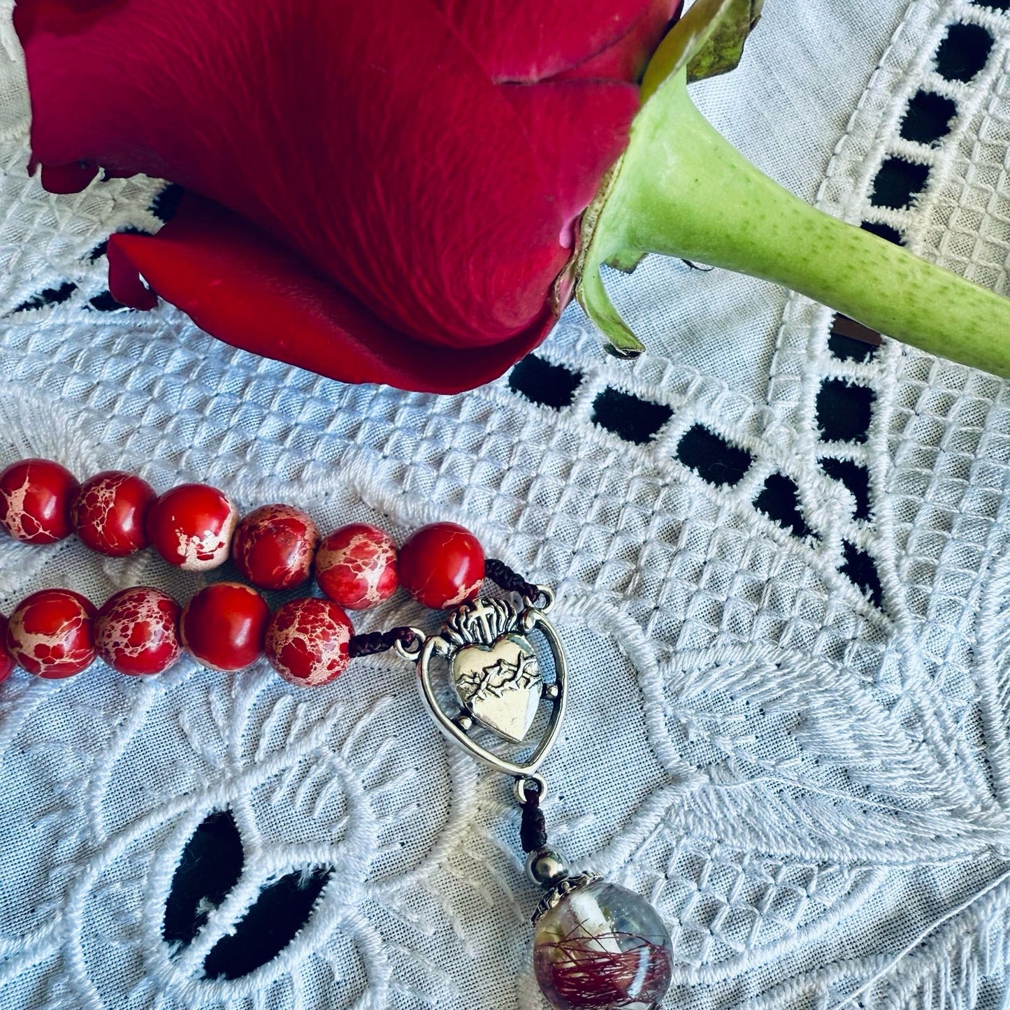 Rosary inspired by The Sacred Heart of Jesus (red) - Australian Flower Series