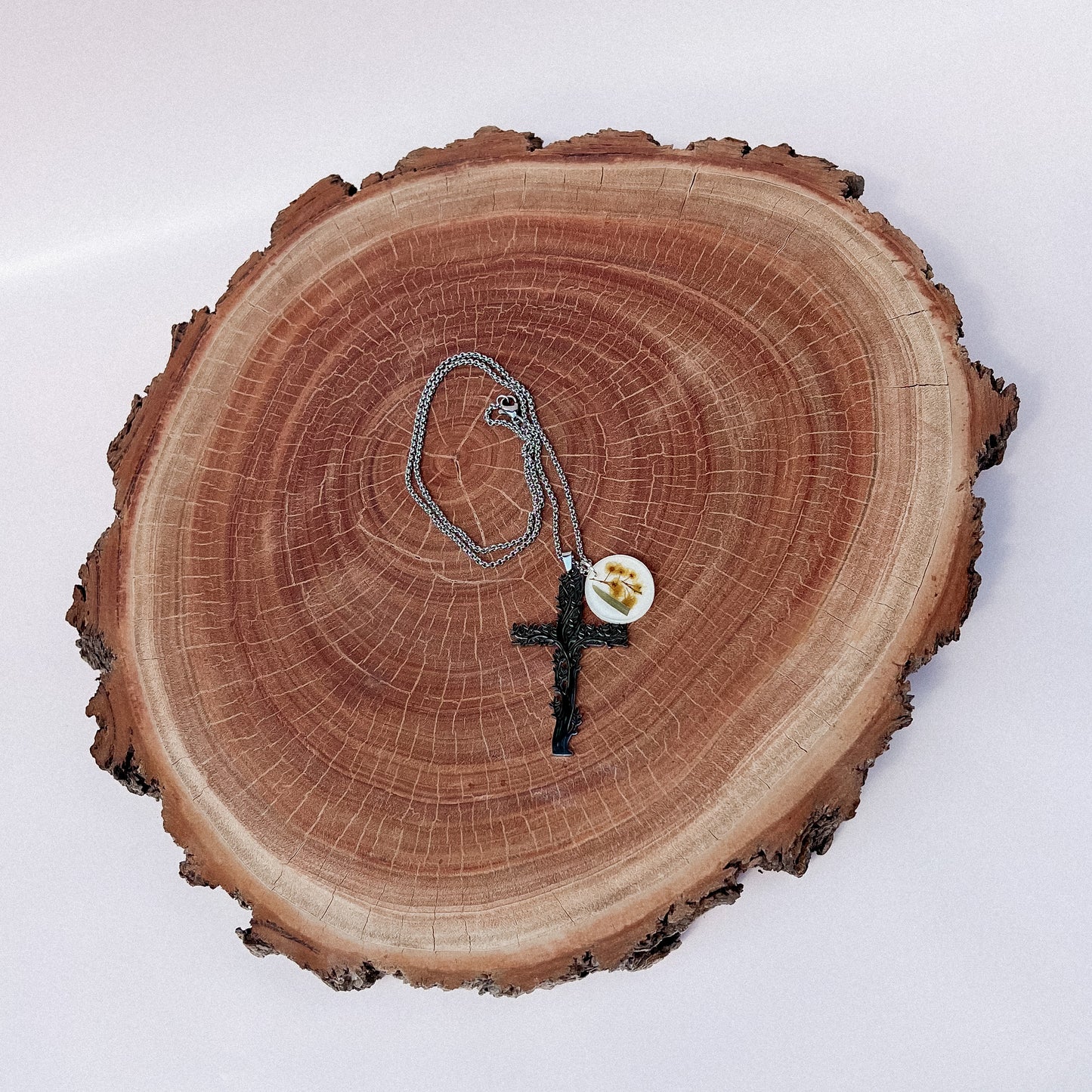 Tree Cross Necklace with Australian Flower Resin Disc