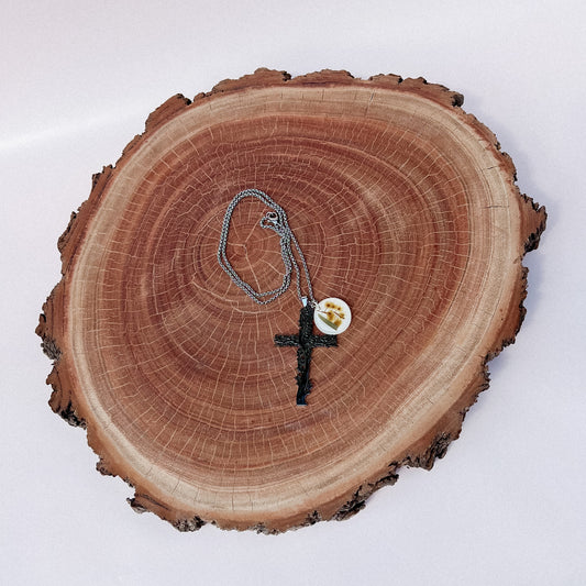 Tree Cross Necklace with Australian Flower Resin Disc
