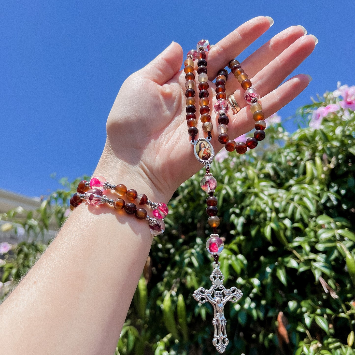 Australian Flower Series Rosary Bracelet - Inspired by St Therese of Lisieux (Coffee)